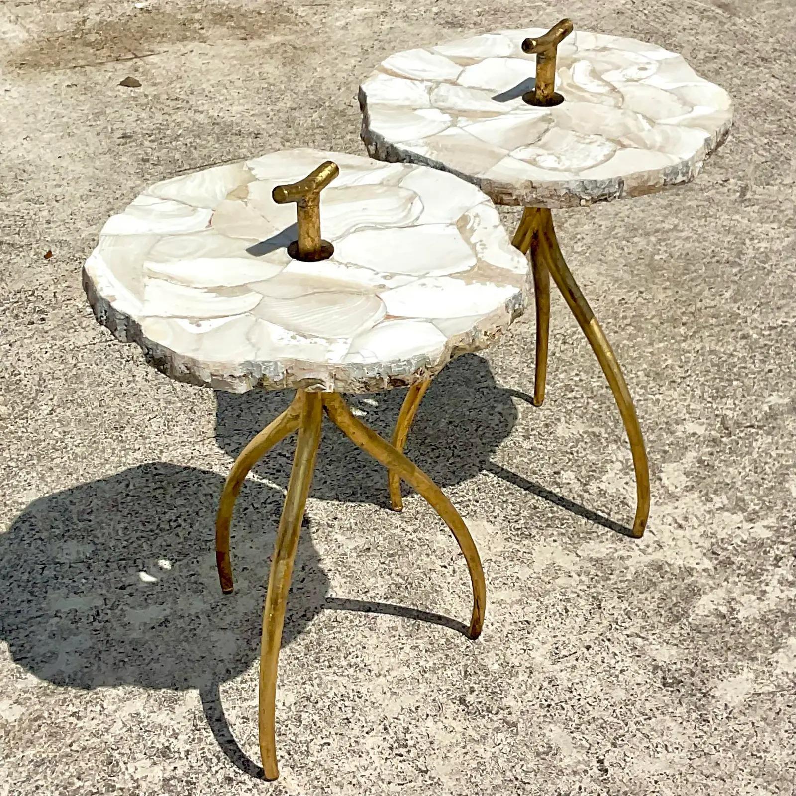Vintage Palecek Clamshells in Marble Drinks Tables, a Pair 2