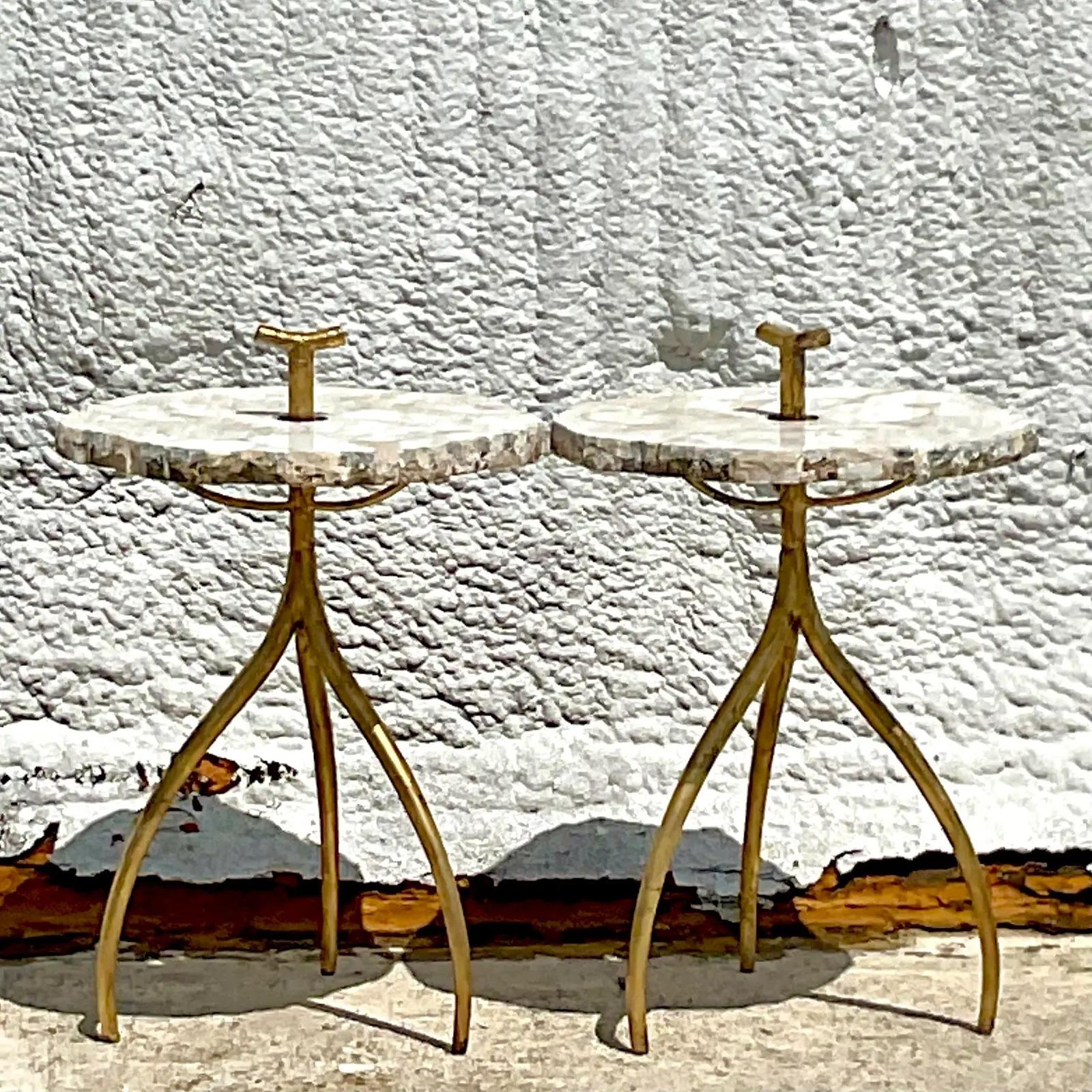 Vintage Palecek Clamshells in Marble Drinks Tables, a Pair 3