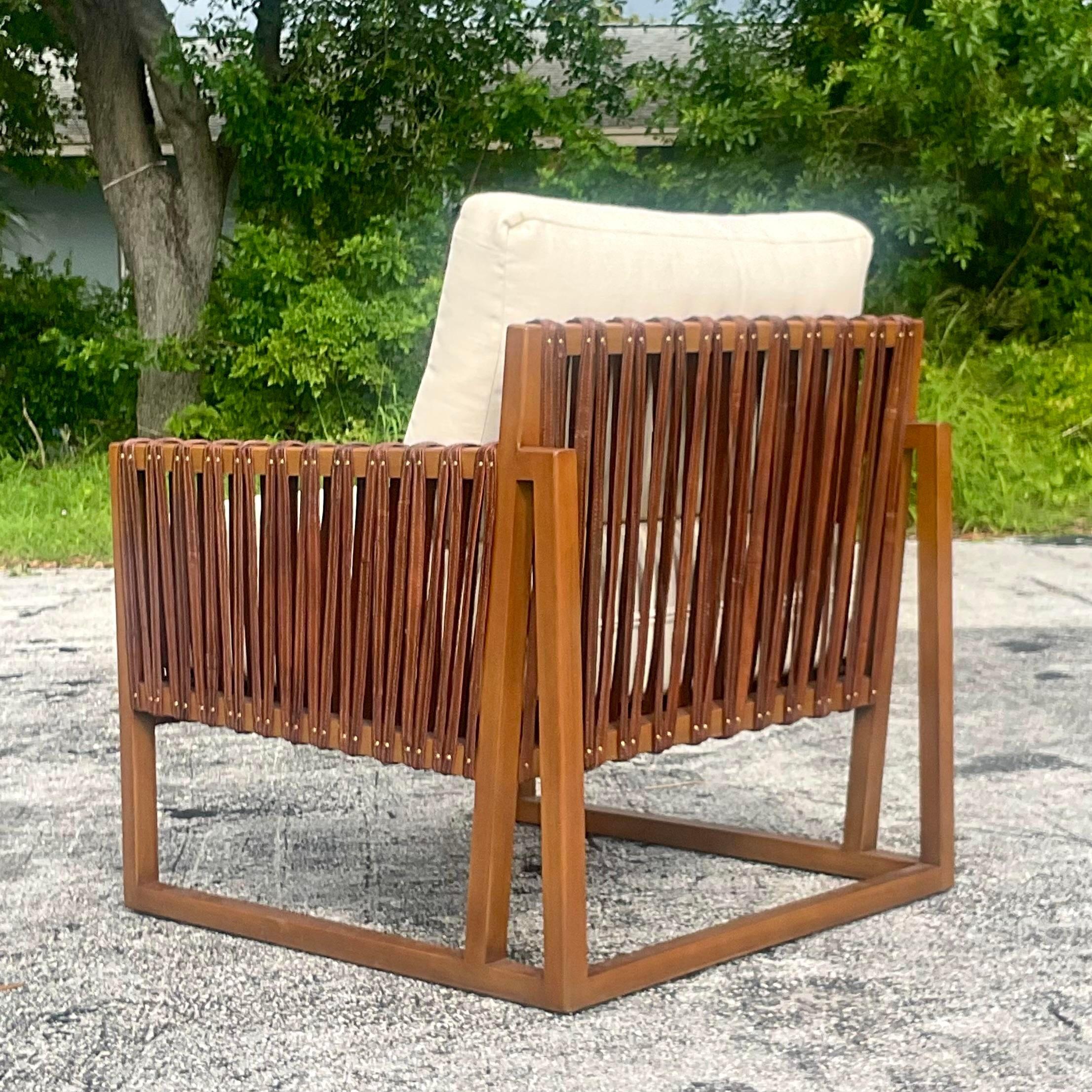 Vintage Palecek “Commodore” Leather Strap Lounge Chair 3