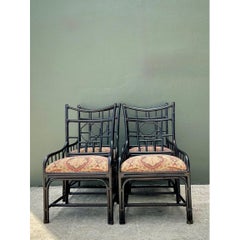 Vintage Palecek Medallion Back Rattan Chairs - Set Of 4