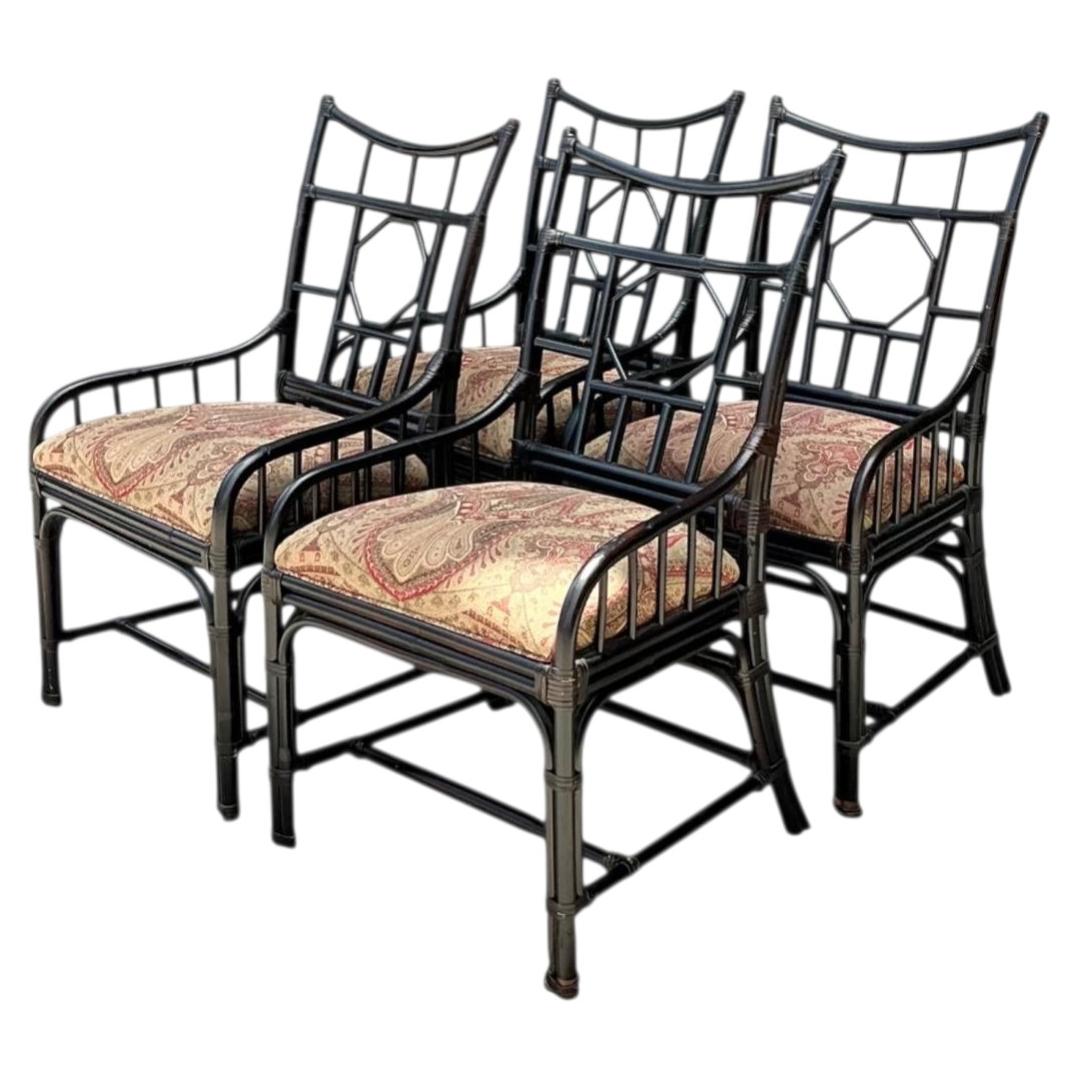 Vintage Palecek Medallion Back Rattan Chairs - Set Of 4 For Sale