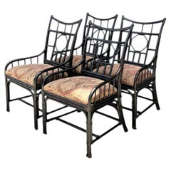 Vintage Palecek Medallion Back Rattan Chairs - Set Of 4