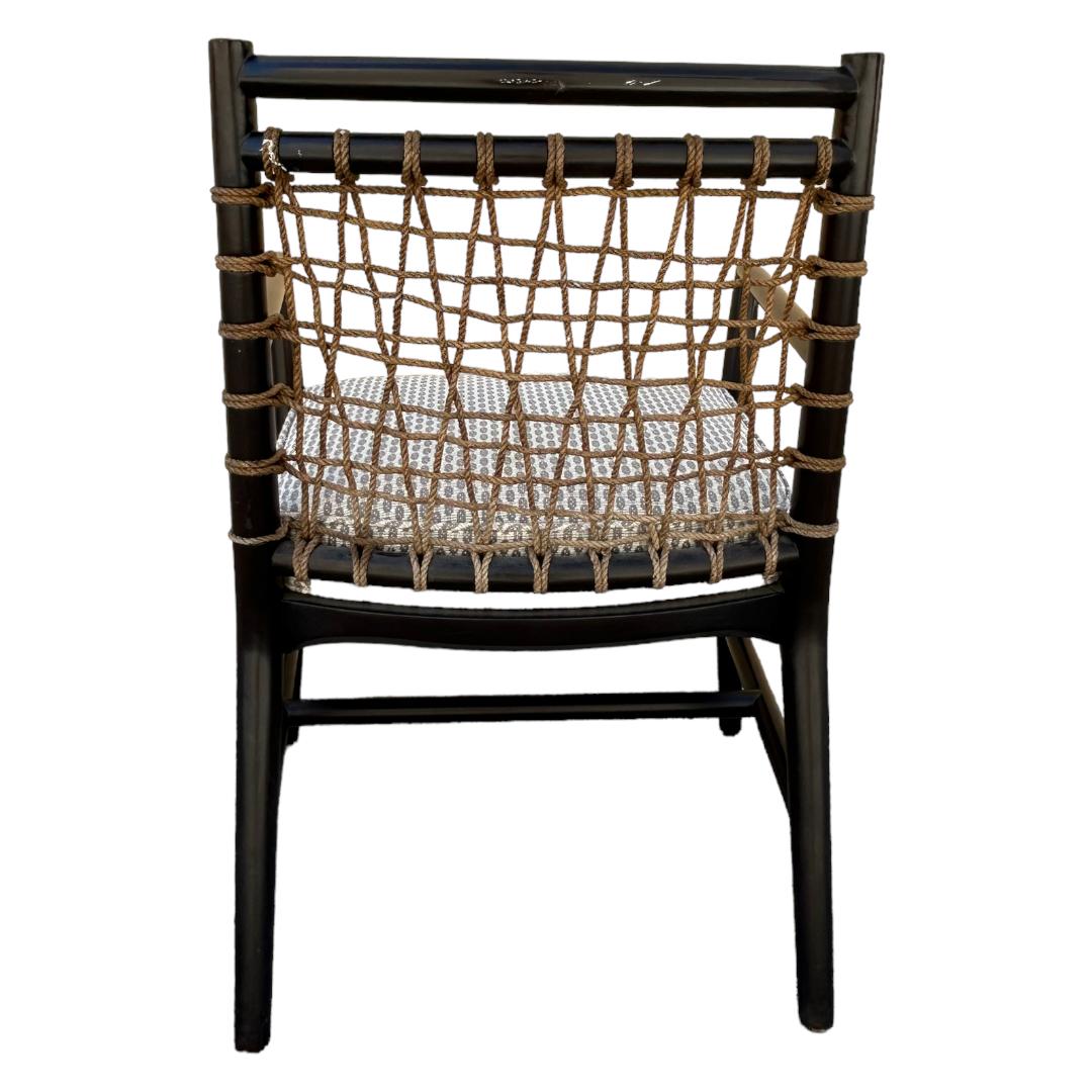 Fabric Vintage Palecek Pratt Hardwood Armed Side Chair w/ Natural Jute For Sale