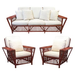 Vintage Palecek President's Sofa & Chair 3 Piece Rattan Patio Sofa & Chair Set