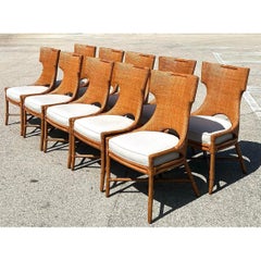 Vintage Palecek Woven Rattan Dining Chairs - Set of 10
