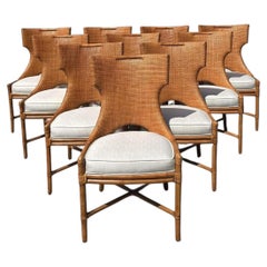 Vintage Palecek Woven Rattan Dining Chairs - Set of 10