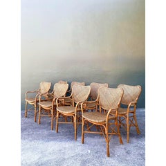 Vintage Palecek Woven Rattan “ Jordan” Dining Chairs - Set of 8