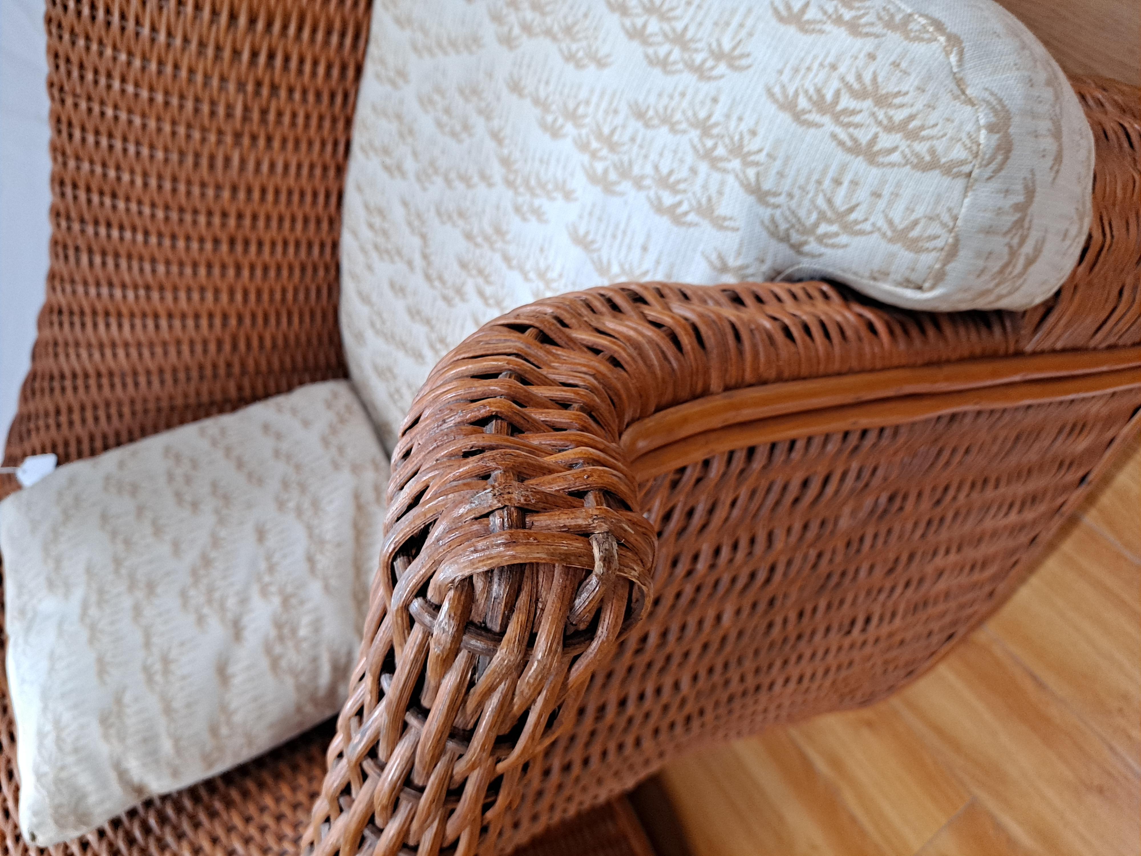 Vintage Palecek Woven Wicker 3-piece Patio Chairs & Ottoman Set 7