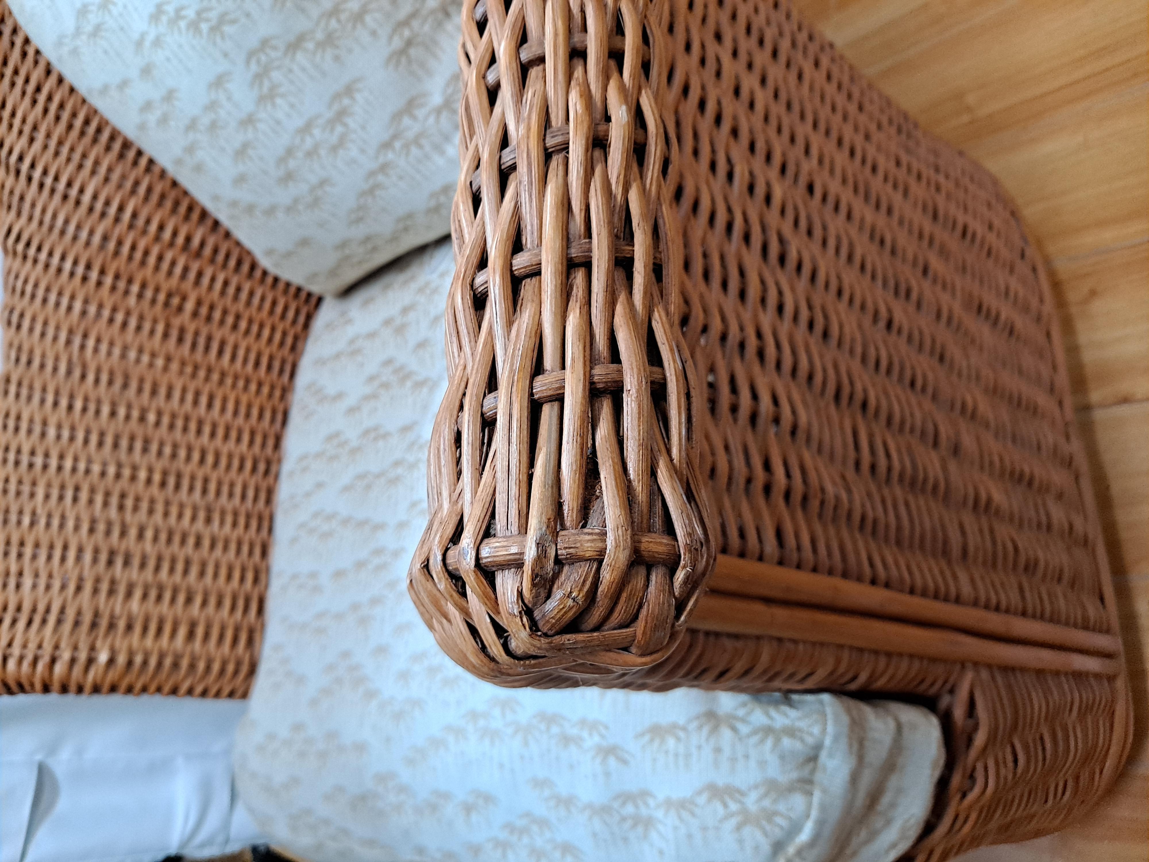 Vintage Palecek Woven Wicker 3-piece Patio Chairs & Ottoman Set 8
