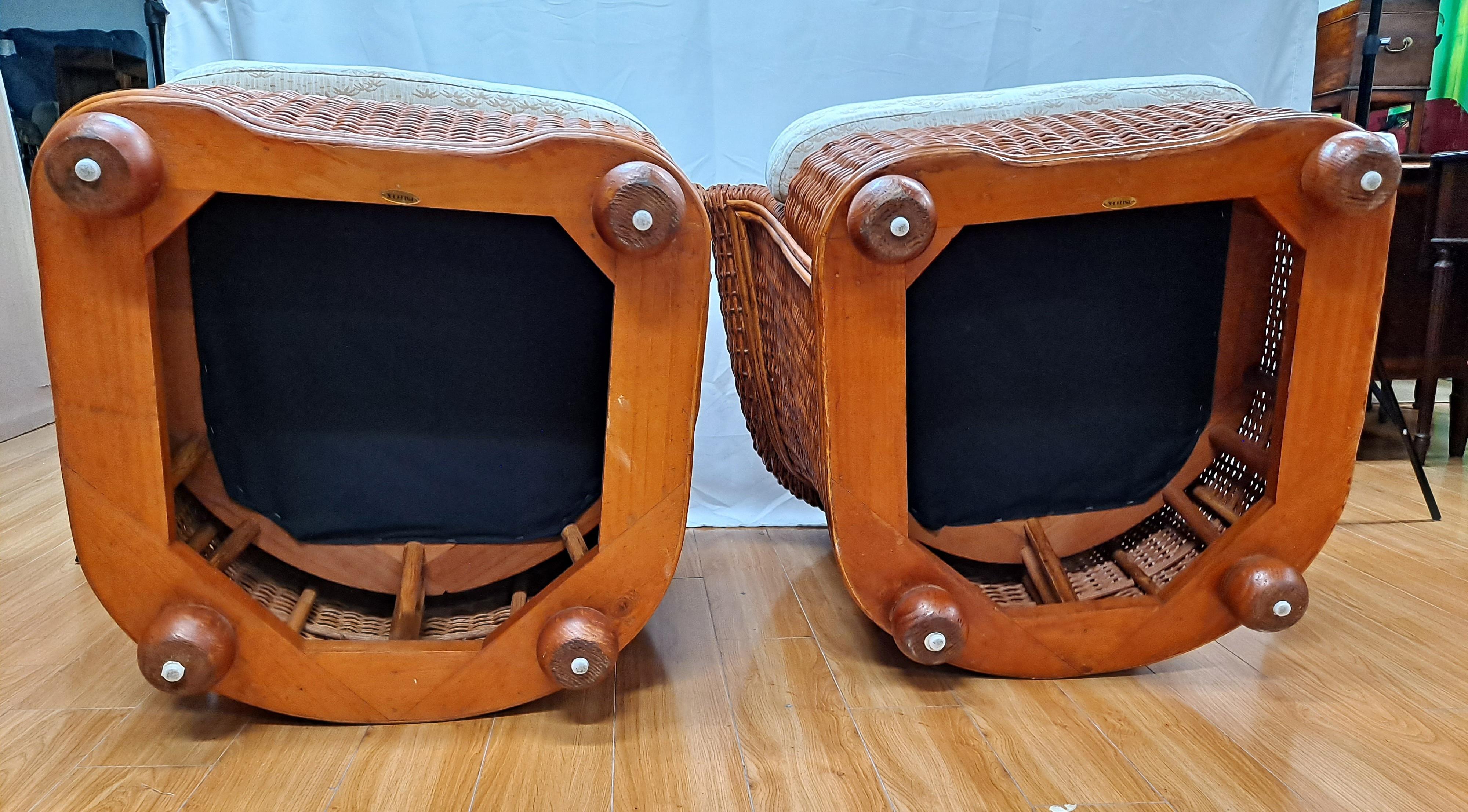 Vintage Palecek Woven Wicker 3-piece Patio Chairs & Ottoman Set 10