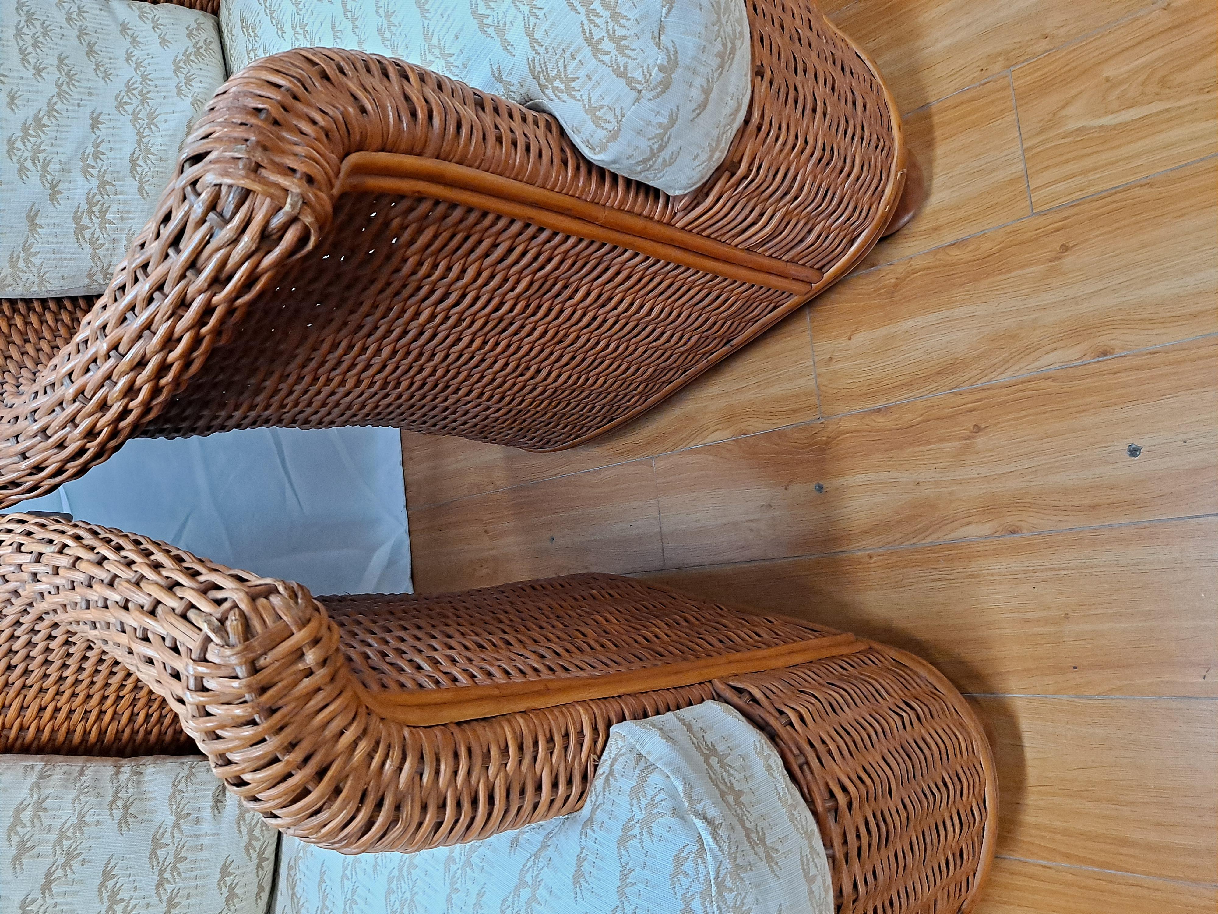 Vintage Palecek Woven Wicker 3-piece Patio Chairs & Ottoman Set 1