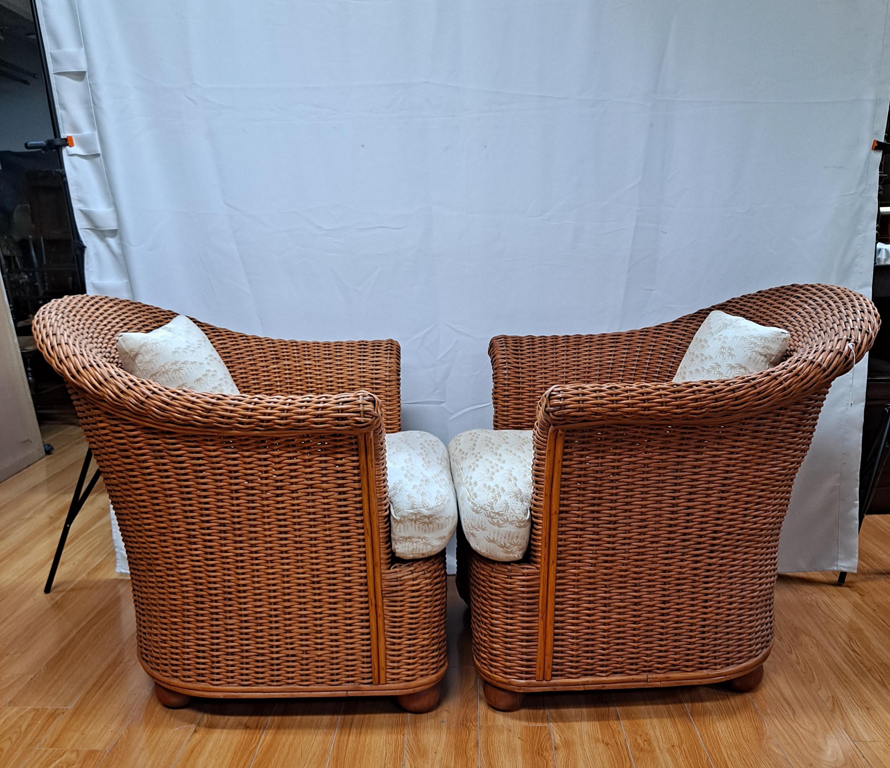 Vintage Palecek Woven Wicker 3-piece Patio Chairs & Ottoman Set 2