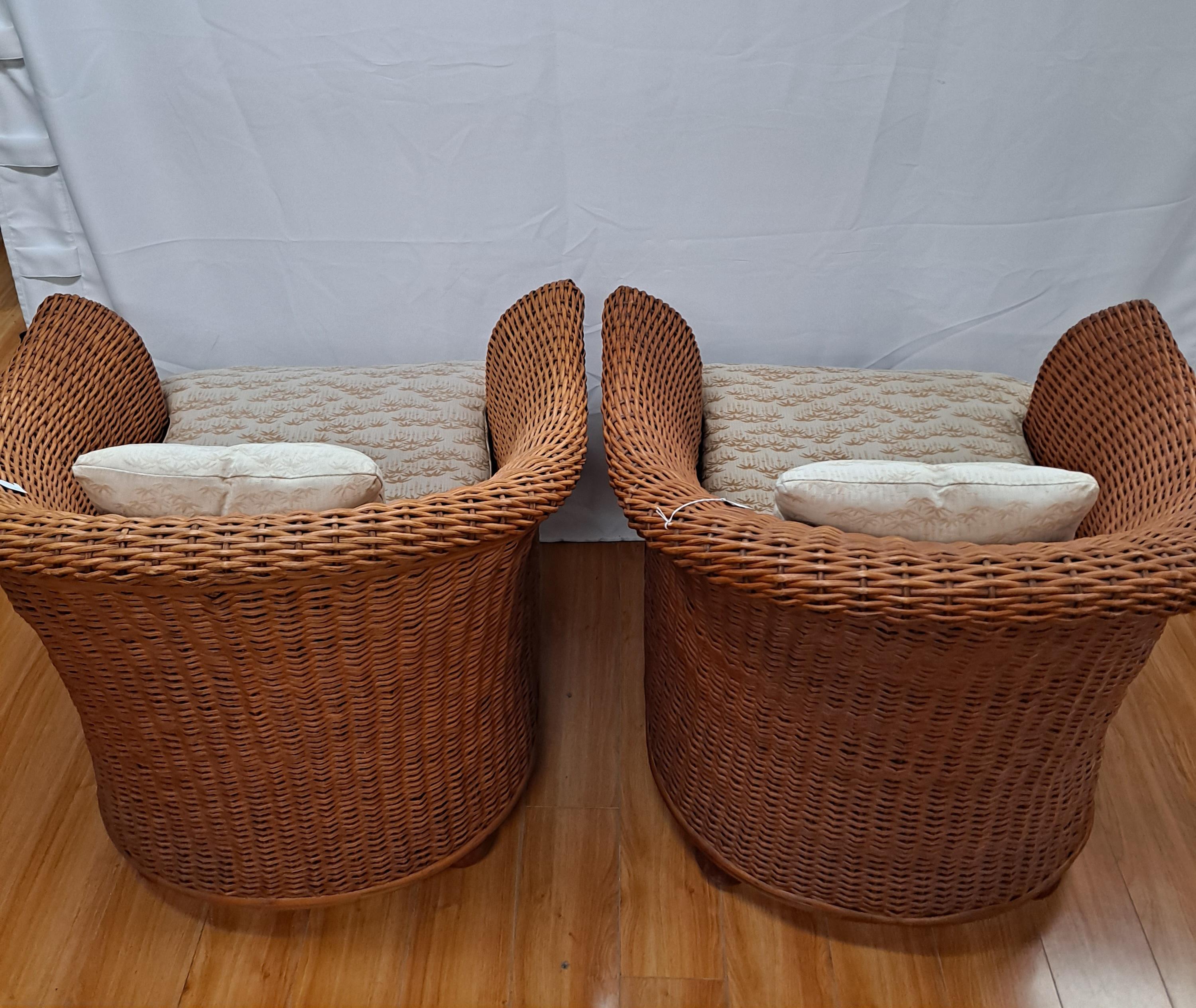 Vintage Palecek Woven Wicker 3-piece Patio Chairs & Ottoman Set 4