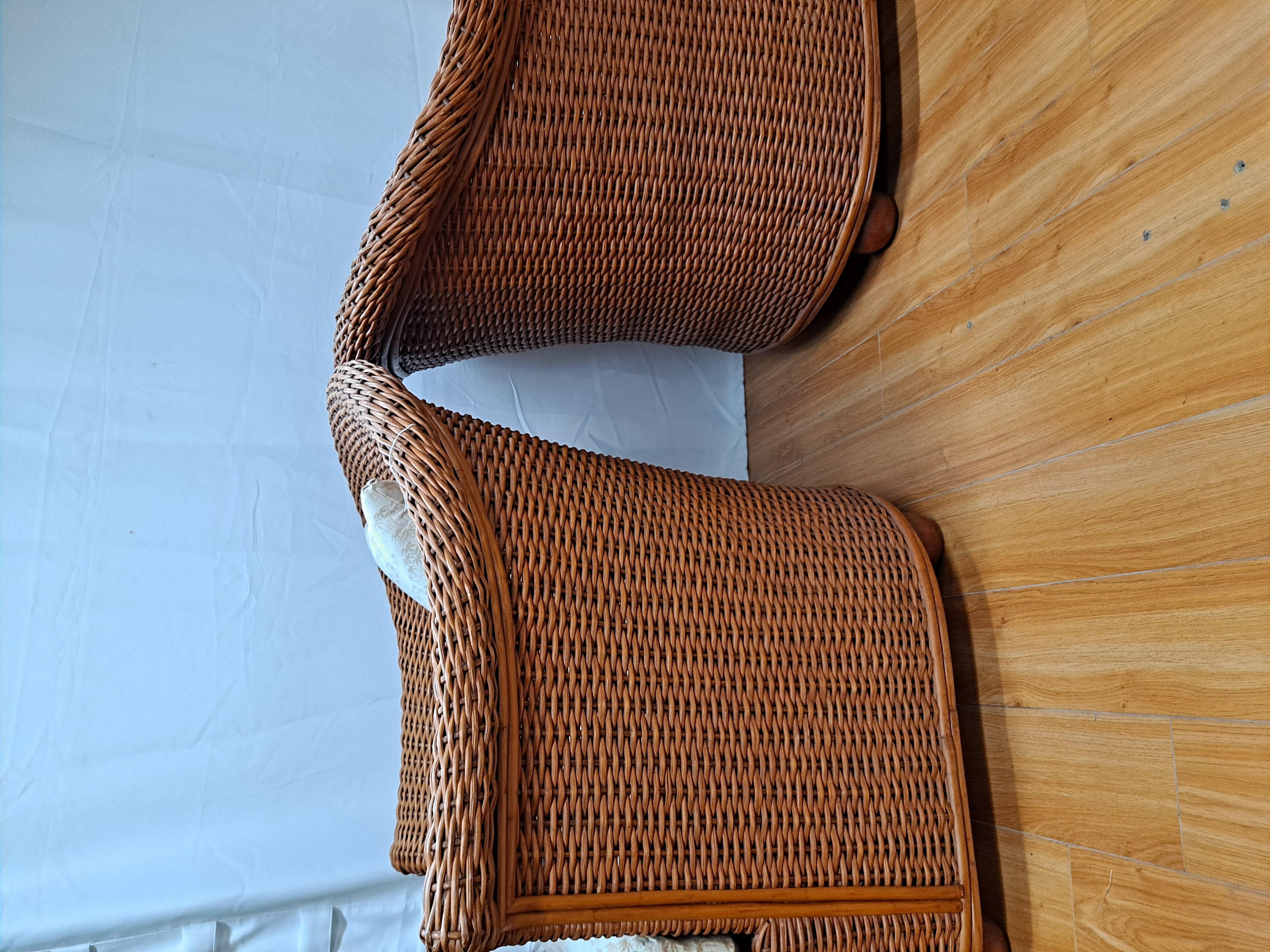 Vintage Palecek Woven Wicker 3-piece Patio Chairs & Ottoman Set 5