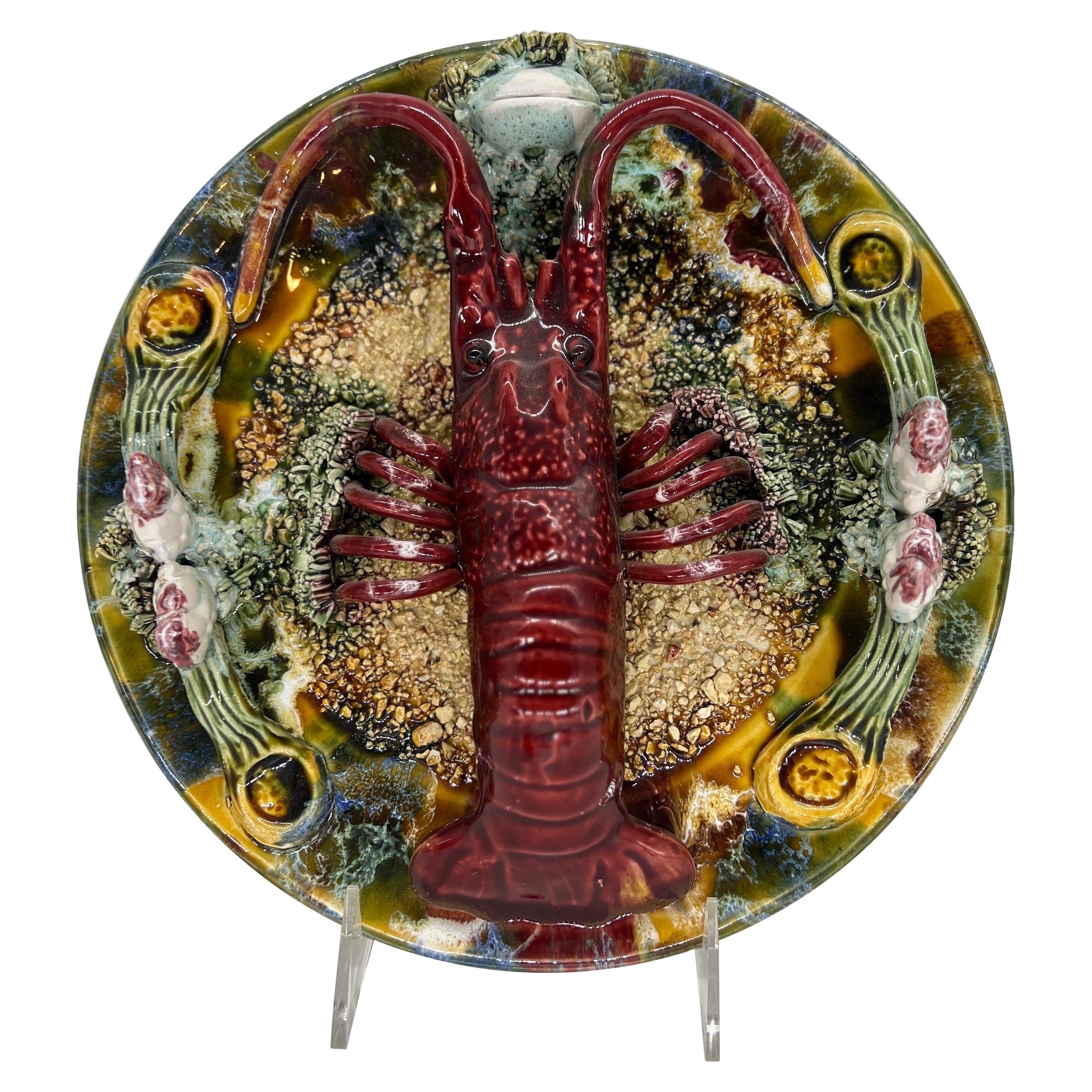 Palissy Majolika- Hummerteller aus Majolika, 10"