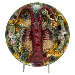 Palissy Majolika- Hummerteller aus Majolika, 10"