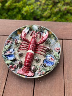 Vintage Palissy Majolica Lobster Plate 12.25”