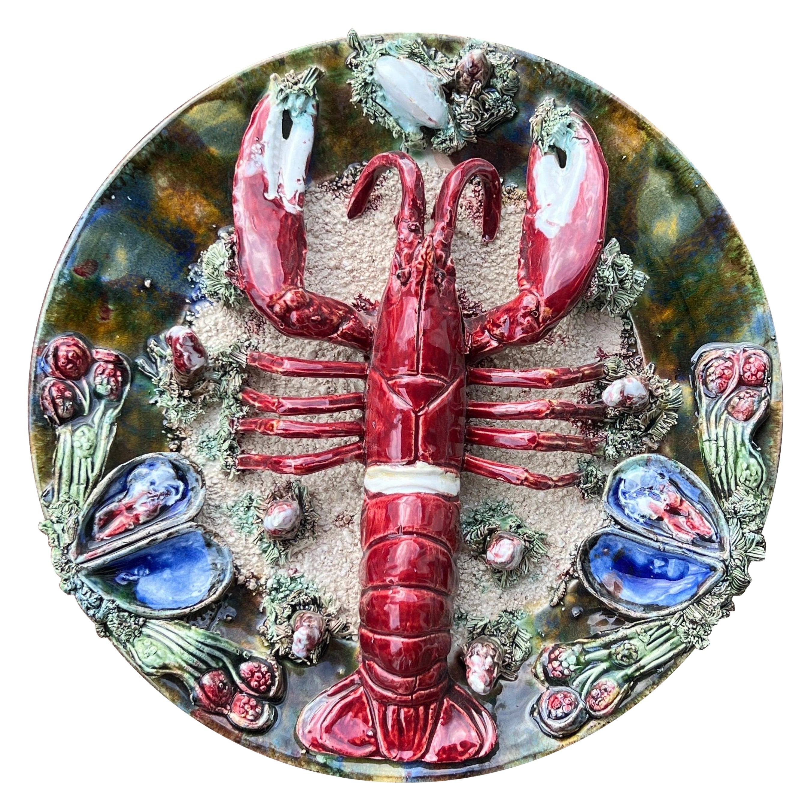 Vintage Palissy Majolica Lobster Plate 12.25”