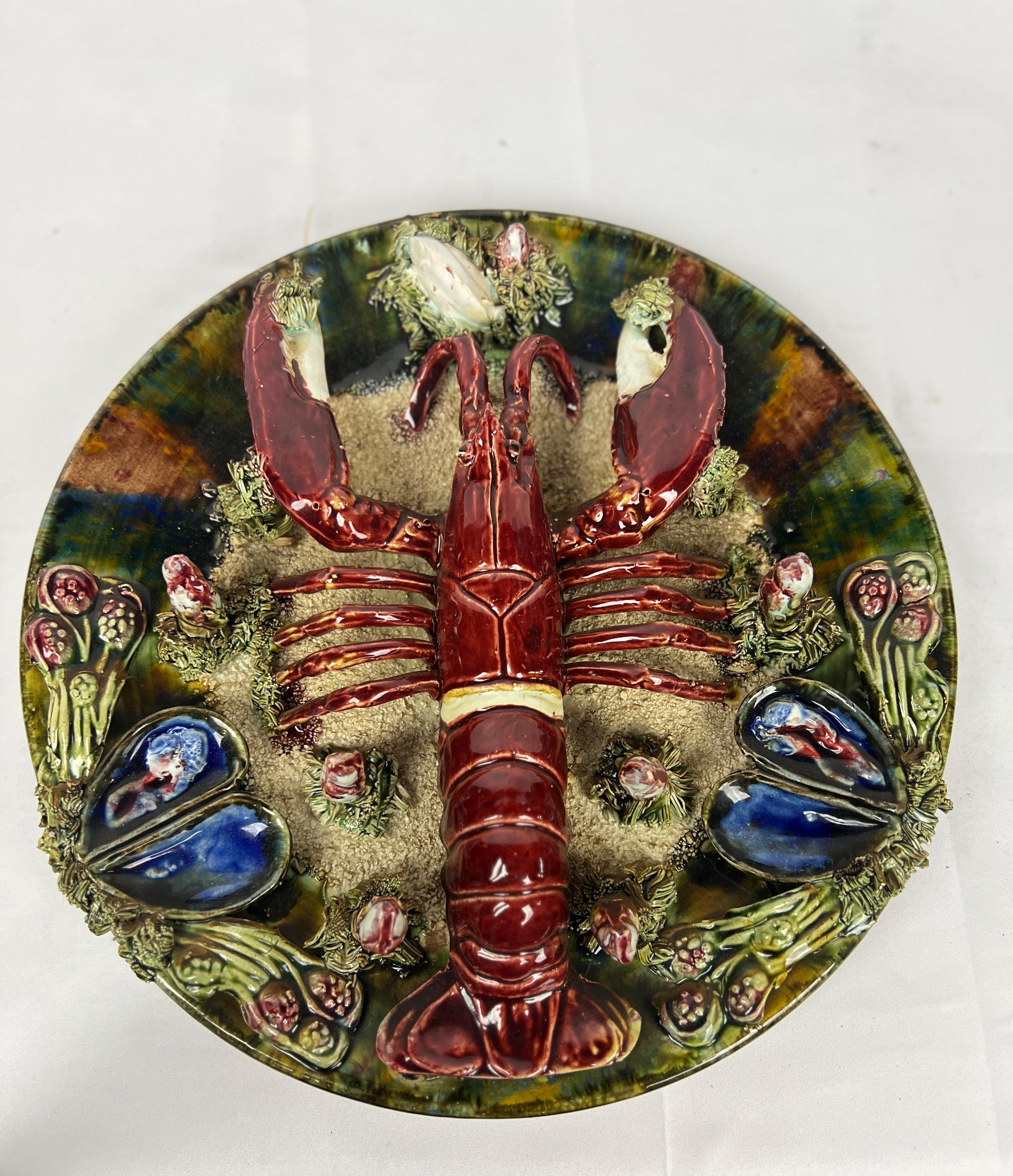 Portuguese Vintage Palissy Majolica Lobster Plate 12.375