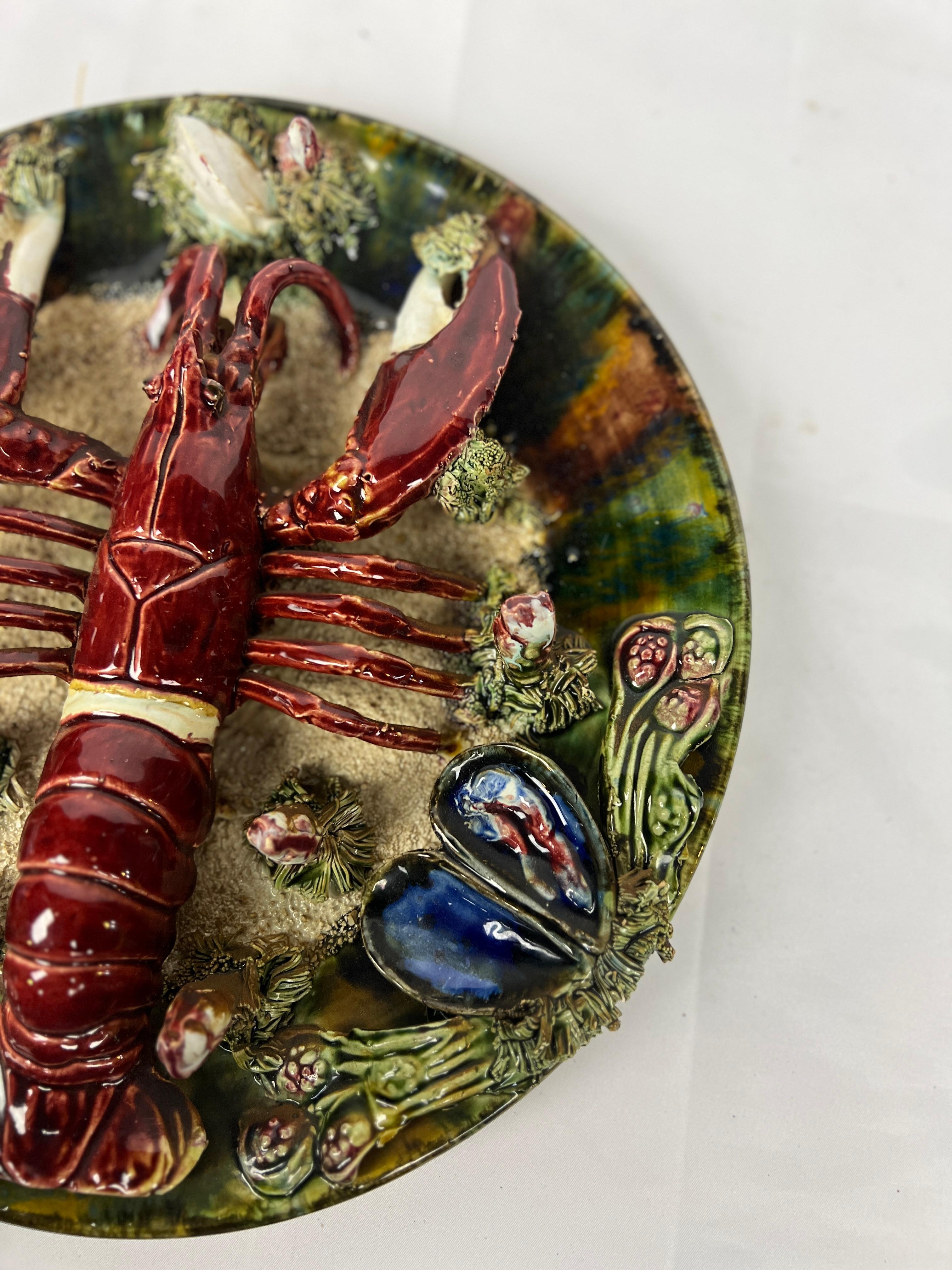 Vintage Palissy Majolica Lobster Plate 12.375