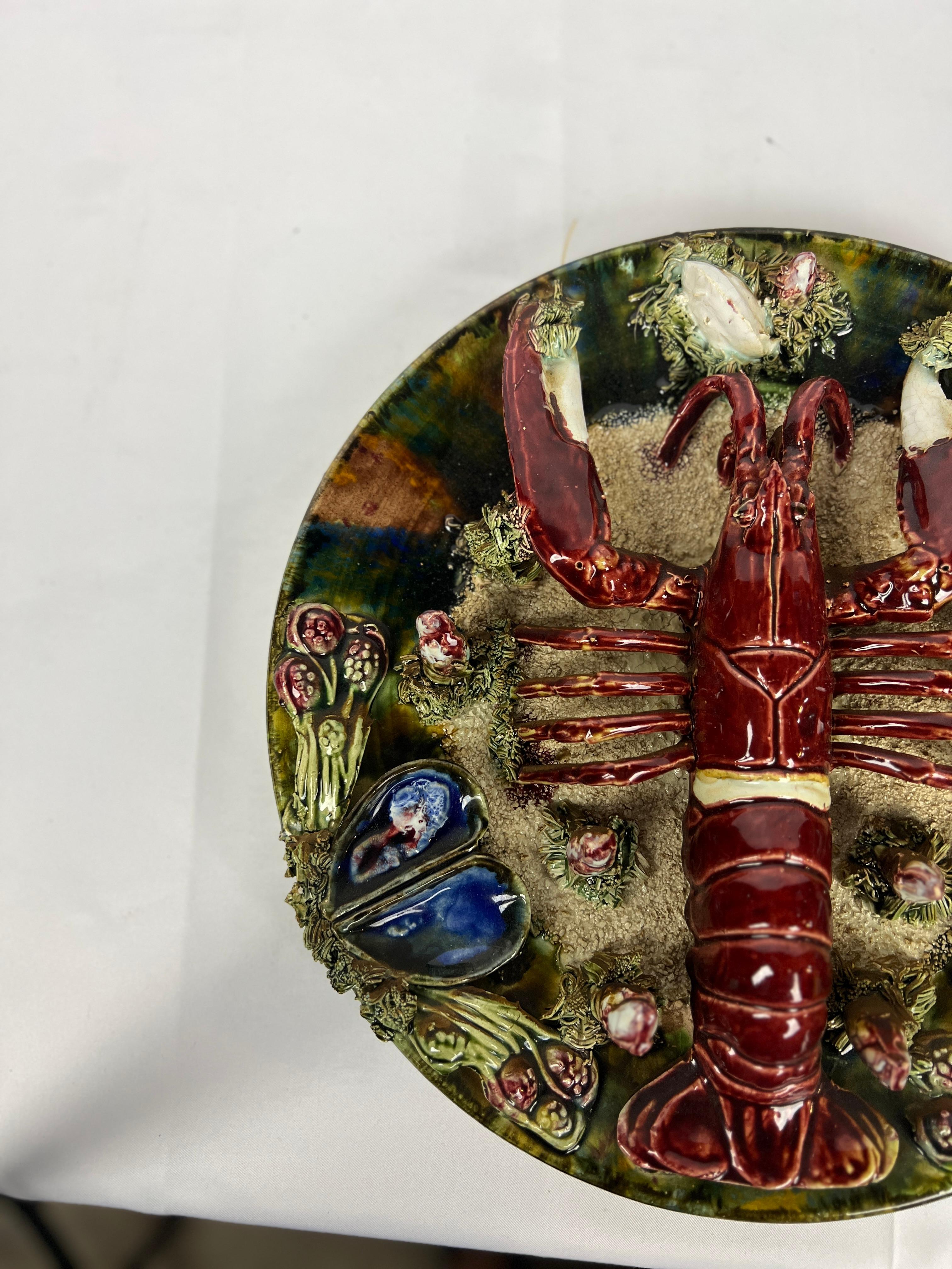 20th Century Vintage Palissy Majolica Lobster Plate 12.375