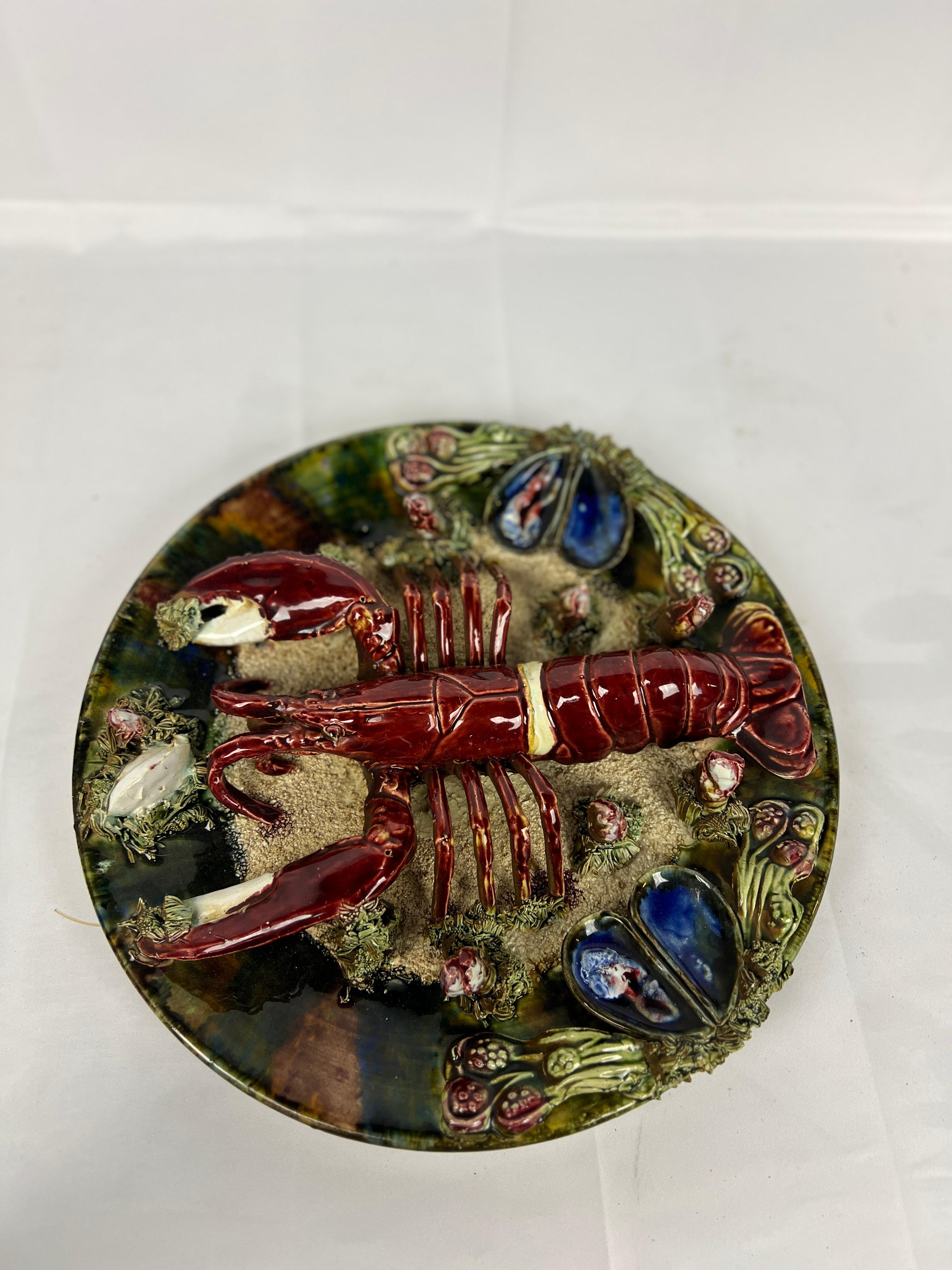 Ceramic Vintage Palissy Majolica Lobster Plate 12.375