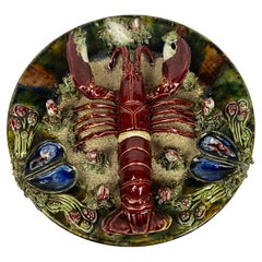 Vintage Palissy Majolica Lobster Plate 12.375"