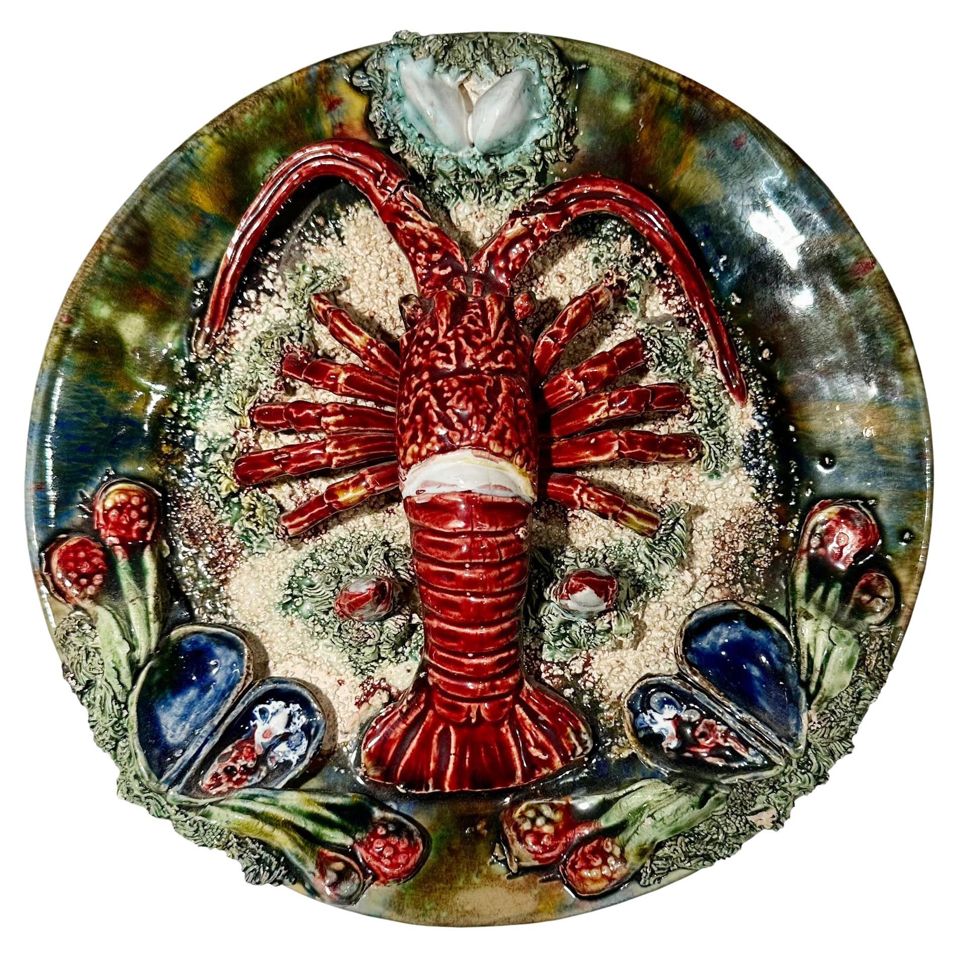 Vintage Palissy Majolica Lobster Plate, Caldas Da Rainha, Portugal For Sale