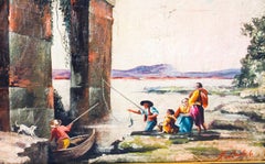 Vintage Palladian Oil Painting Classical Roman Ruins, 20th Century