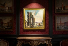 Vintage Palladian Oil Painting Classical Roman Ruins, 20th Century