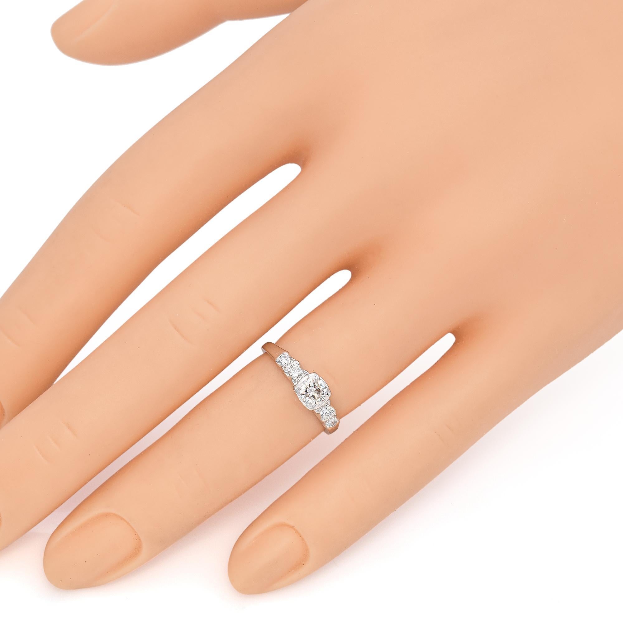 Round Cut Vintage Palladium 0.49 TCW Diamond Five Stone Engagement Ring For Sale
