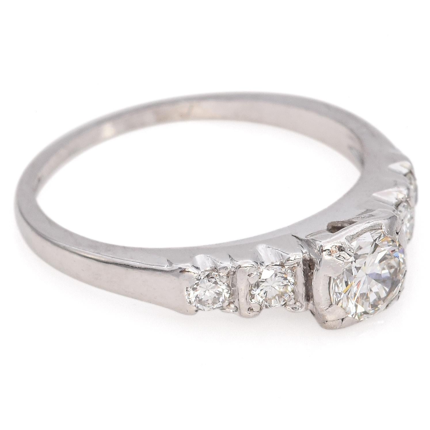 Vintage Palladium 0.49 TCW Diamond Five Stone Engagement Ring In Good Condition For Sale In New York, NY