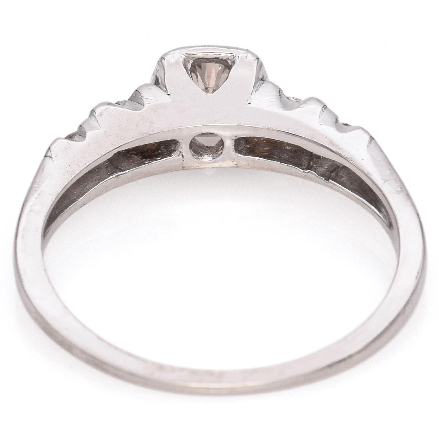 Women's Vintage Palladium 0.49 TCW Diamond Five Stone Engagement Ring For Sale