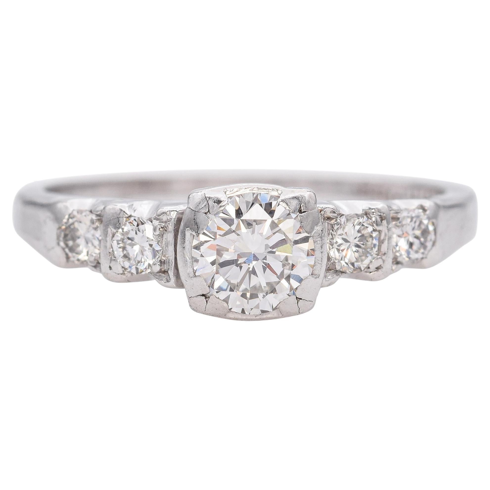 Vintage Palladium 0,49 TCW Diamant Fünf Stein Verlobungsring