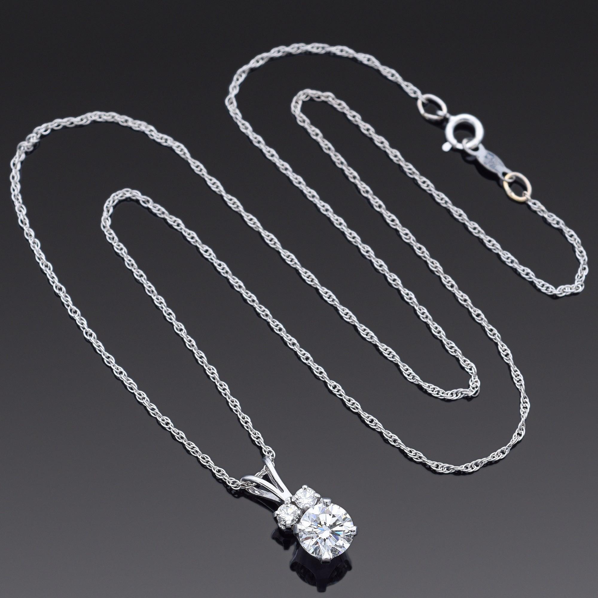 Modern Vintage Palladium 0.93 TCW Diamond Pendant with White Gold Necklace For Sale