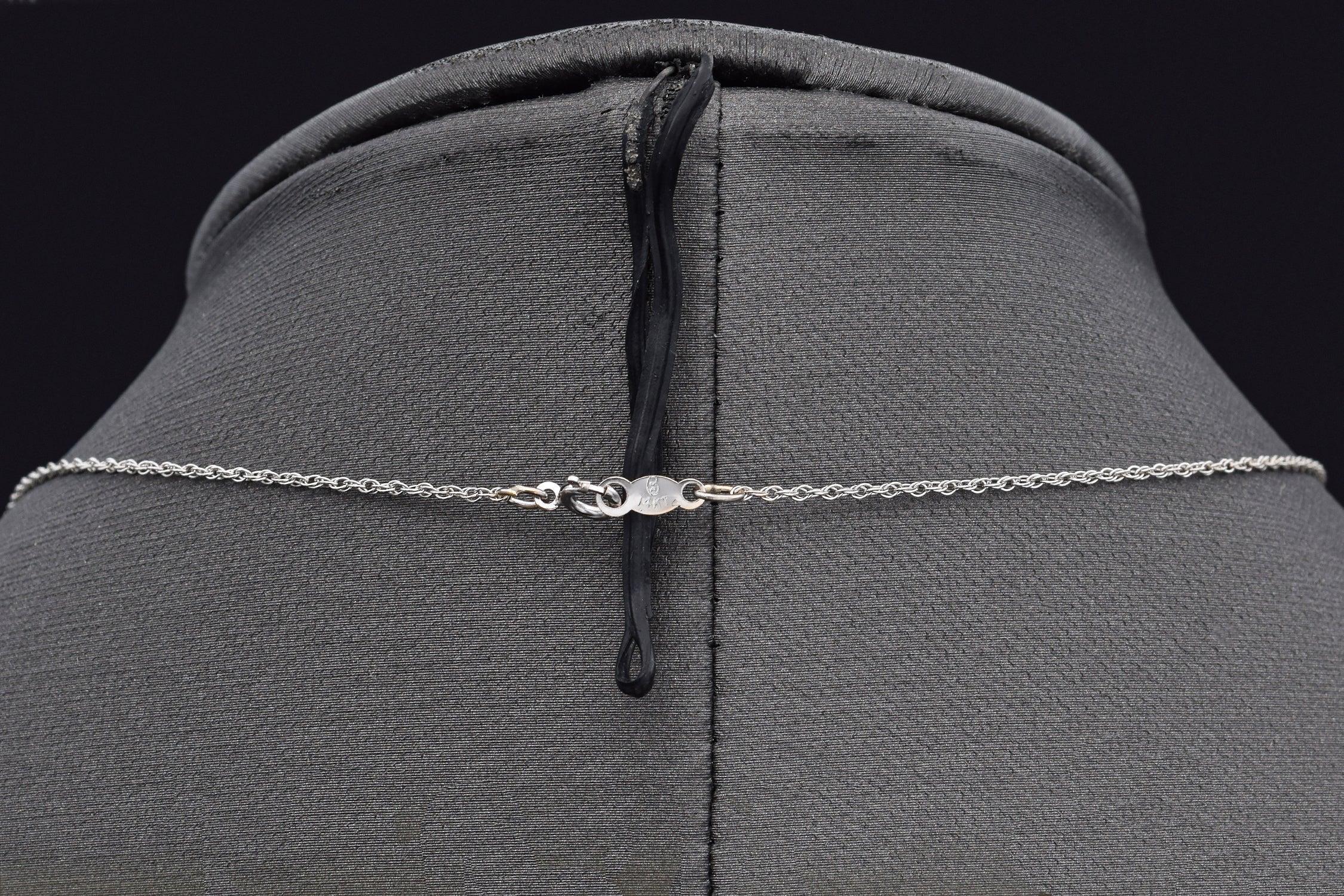 Women's Vintage Palladium 0.93 TCW Diamond Pendant with White Gold Necklace For Sale