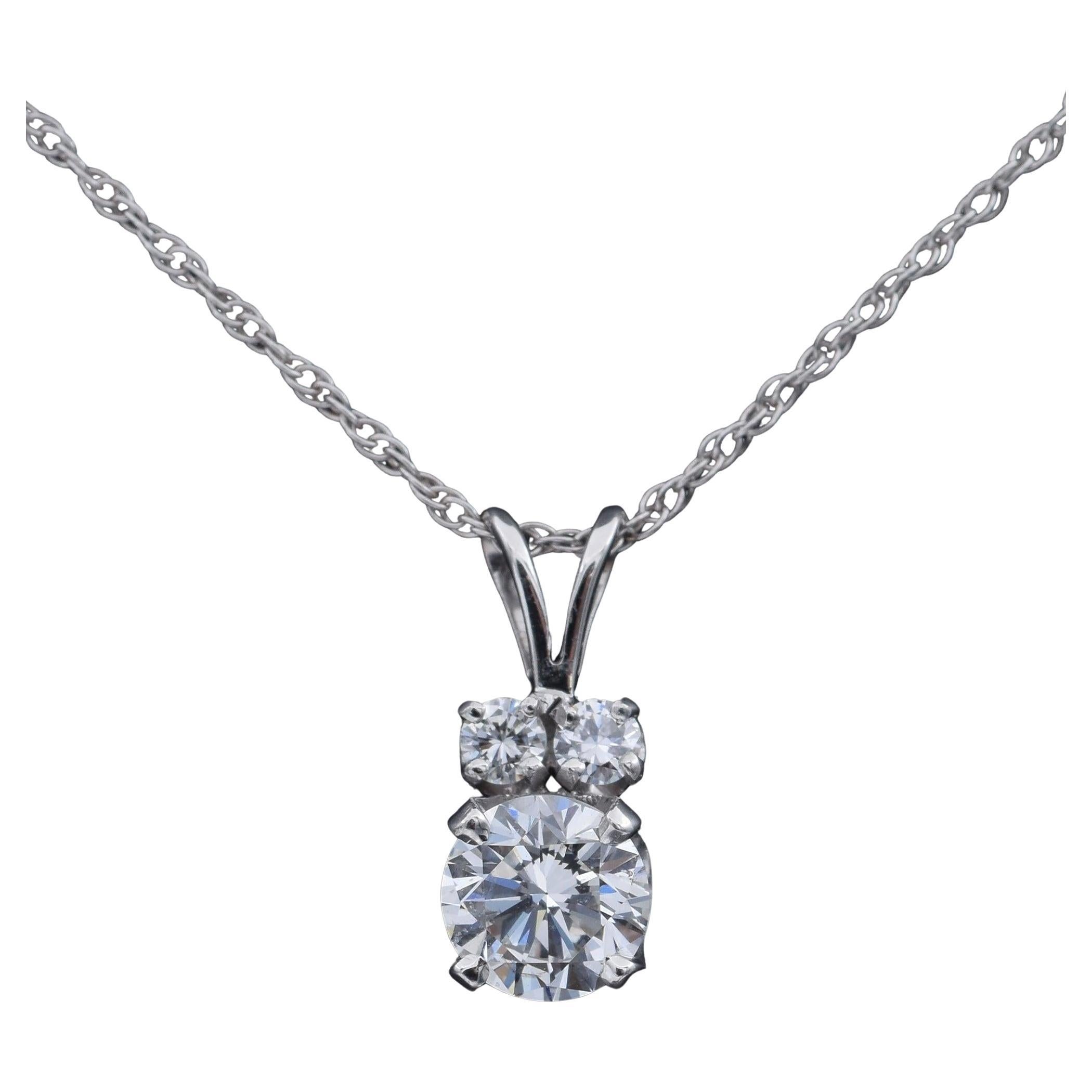 Vintage Palladium 0.93 TCW Diamond Pendant with White Gold Necklace For Sale