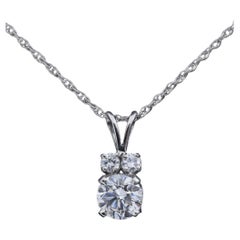 Vintage Palladium 0.93 TCW Diamond Pendant with White Gold Necklace