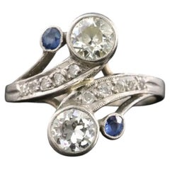 Vintage Palladium 1.13 CTW Diamond and Sapphire Ring