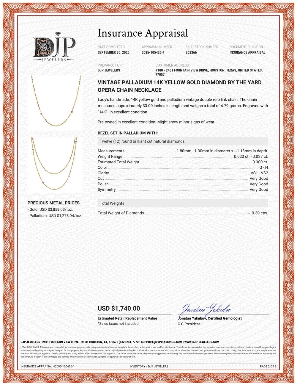 Vintage By Palladium 14K Yellow Gold Diamond by the Yard Collana a catena Opera in vendita 3