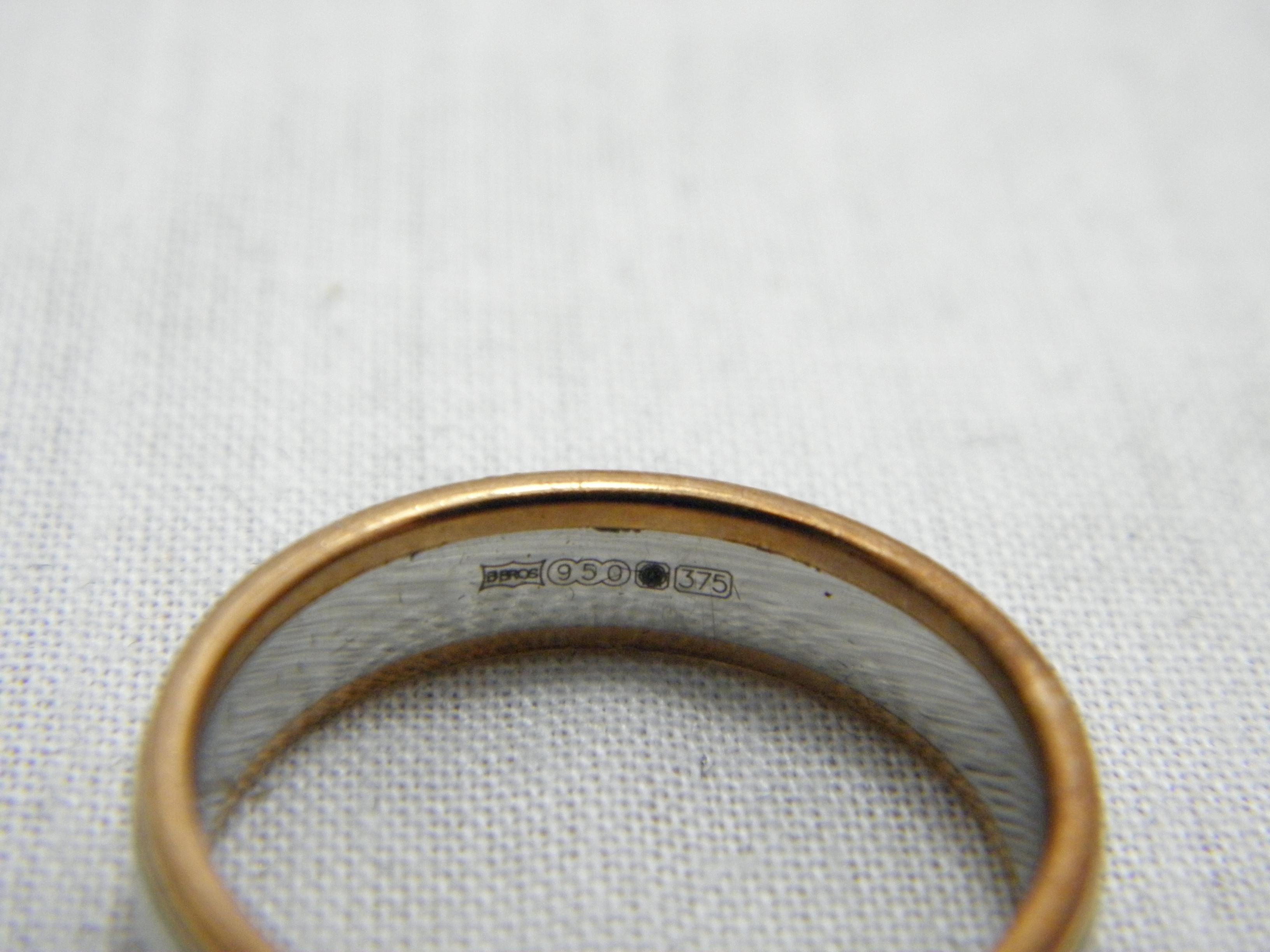 Vintage Palladium 9ct Gold 5,2 mm Ehering Größe R 8,75 950 375 Reinheitsschliff im Angebot 5