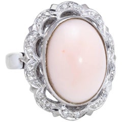 Vintage Palladium Angel Skin Coral Diamond Cocktail Ring