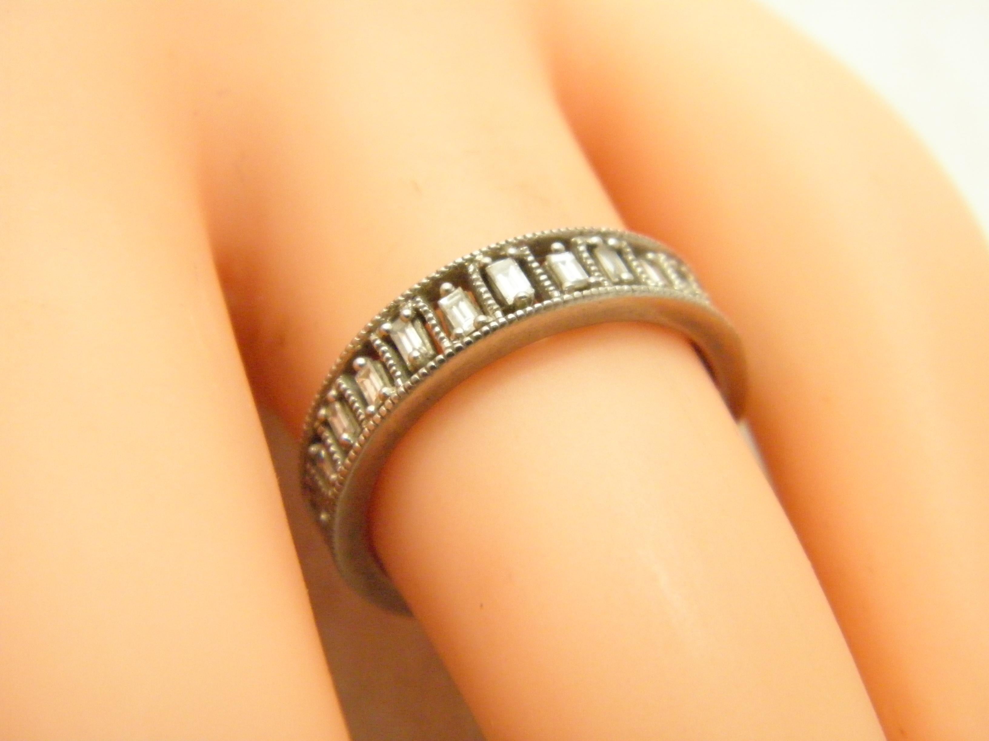 Vintage Palladium Diamond Greek Key Ring 950 Purity Band Size J 4.75 Wedding For Sale 1