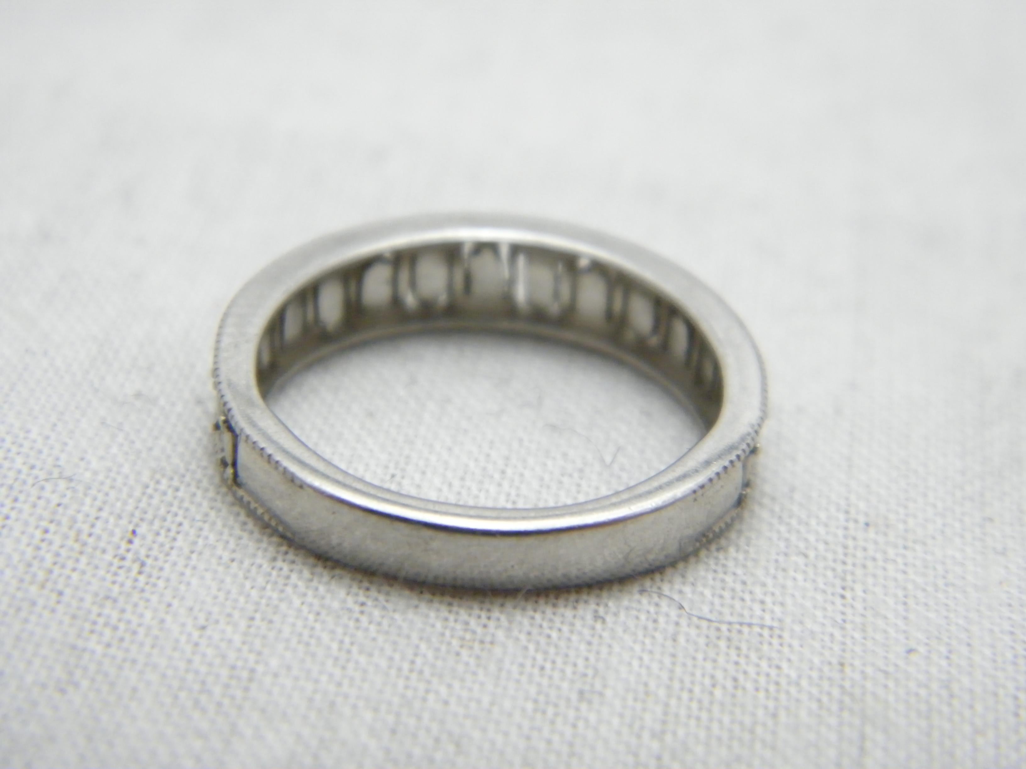 Round Cut Vintage Palladium Diamond Greek Key Ring 950 Purity Band Size J 4.75 Wedding For Sale