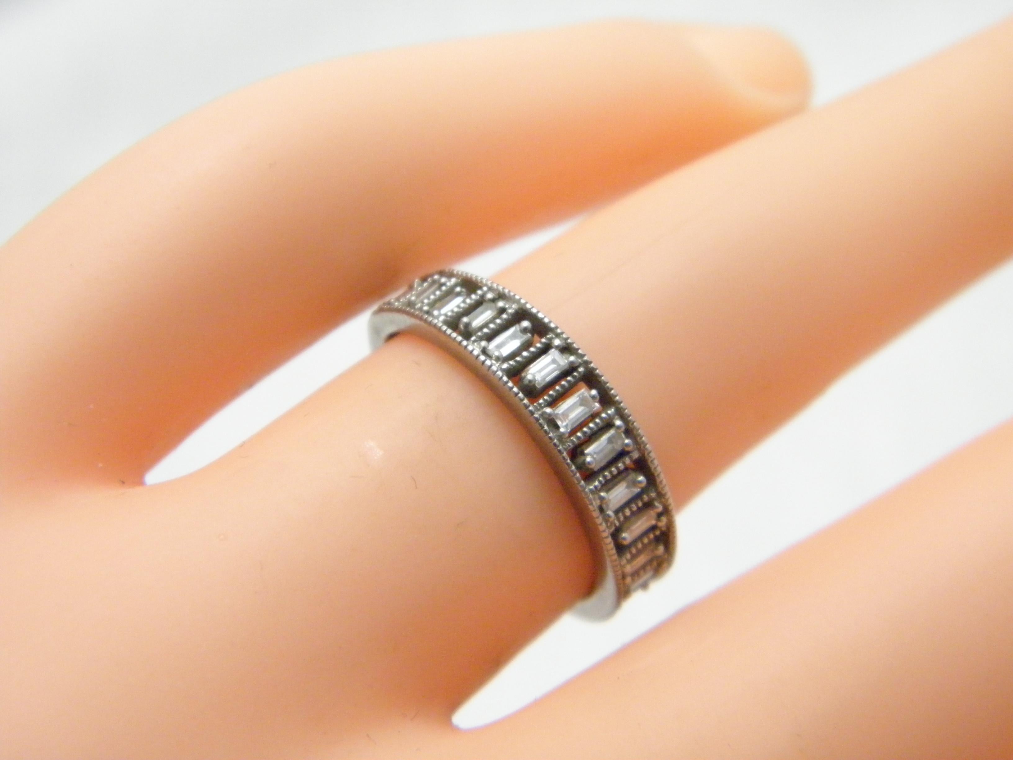 Women's or Men's Vintage Palladium Diamond Greek Key Ring 950 Purity Band Size J 4.75 Wedding For Sale