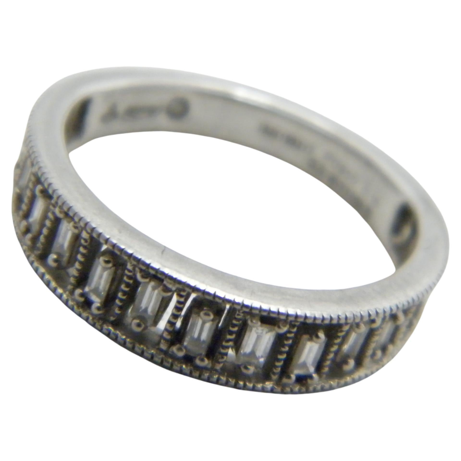 Vintage Palladium Diamond Greek Key Ring 950 Purity Band Size J 4.75 Wedding For Sale