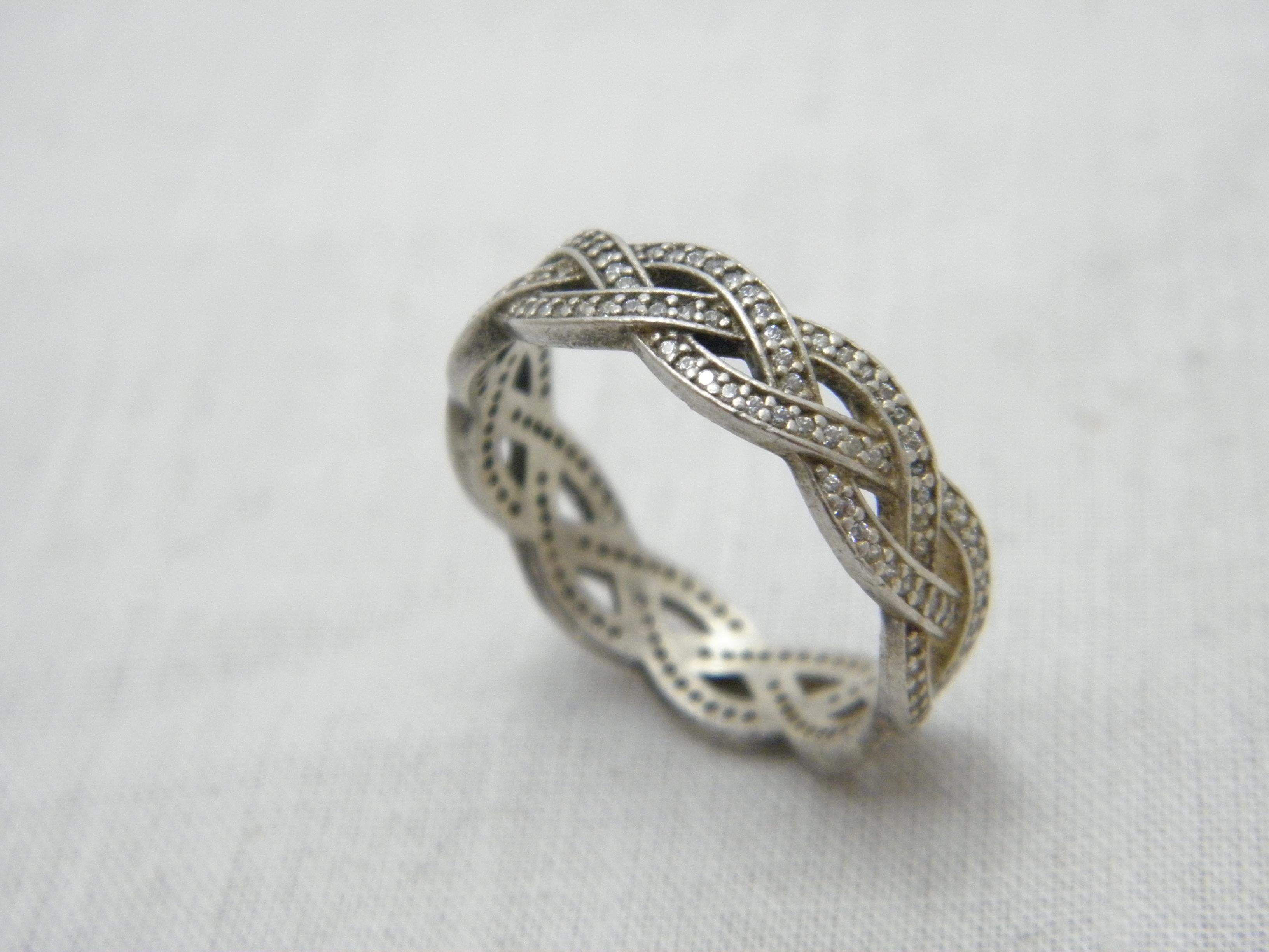 Vintage Palladium Diamond 6mm Celtic Weave Ring Size S 9.25 950 Purity Band In Good Condition For Sale In Camelford, GB