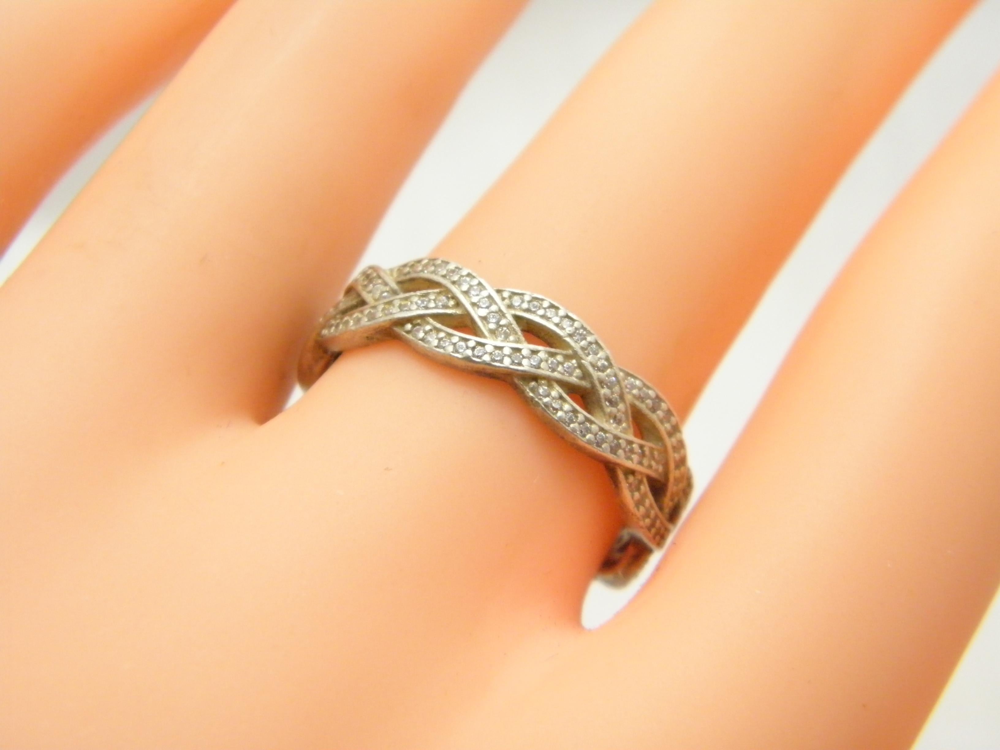 Vintage Palladium Diamond 6mm Celtic Weave Ring Size S 9.25 950 Purity Band For Sale 1