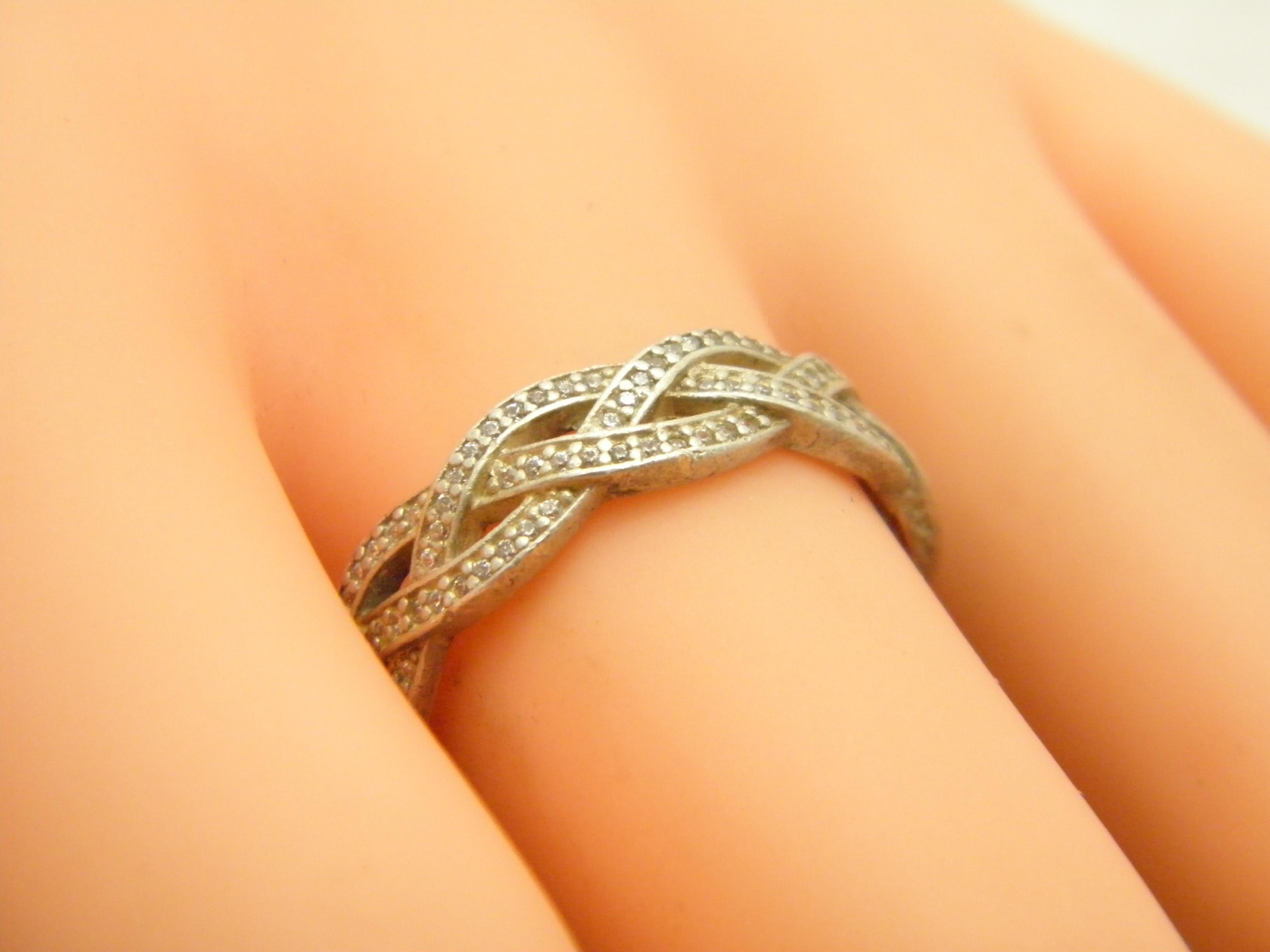 Vintage Palladium Diamond 6mm Celtic Weave Ring Size S 9.25 950 Purity Band For Sale 2
