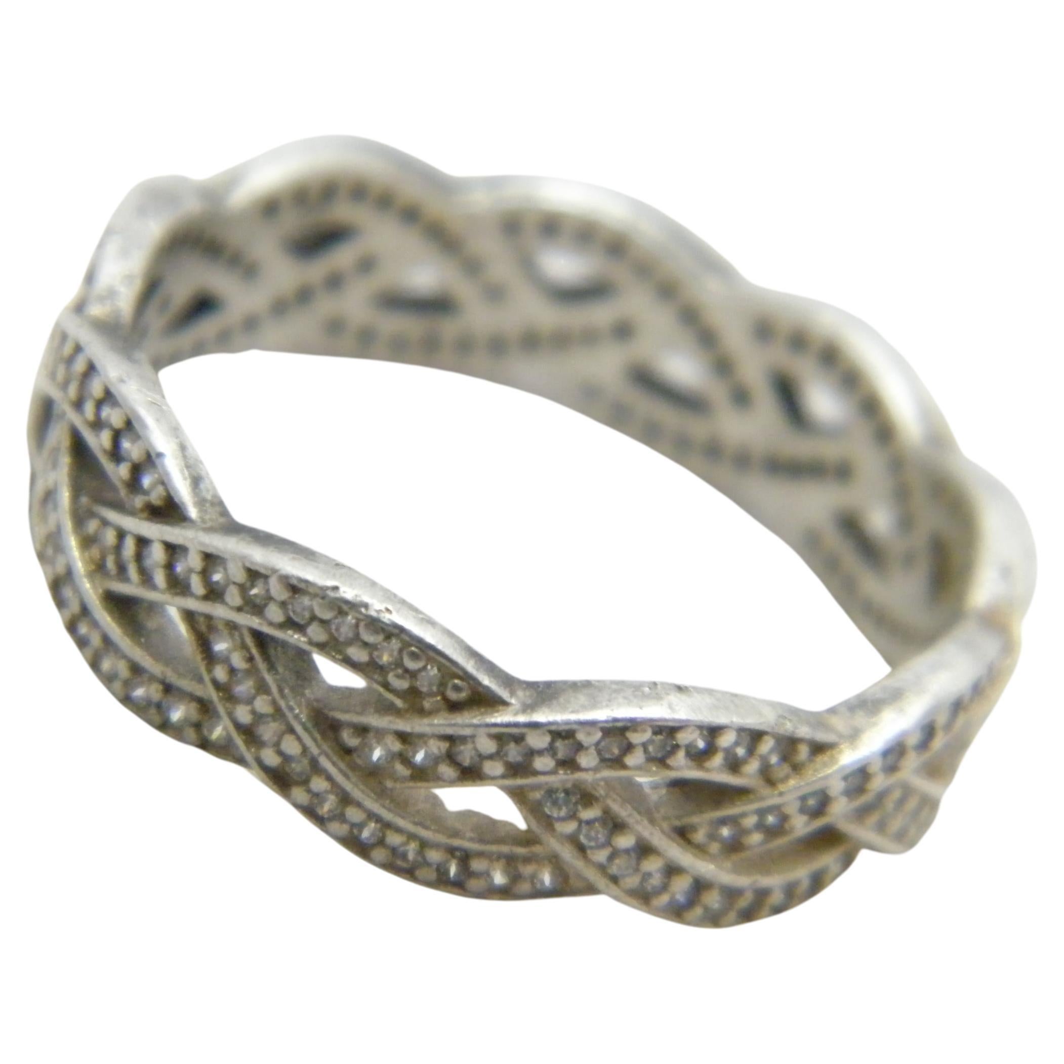 Vintage Palladium Diamond 6mm Celtic Weave Ring Size S 9.25 950 Purity Band For Sale